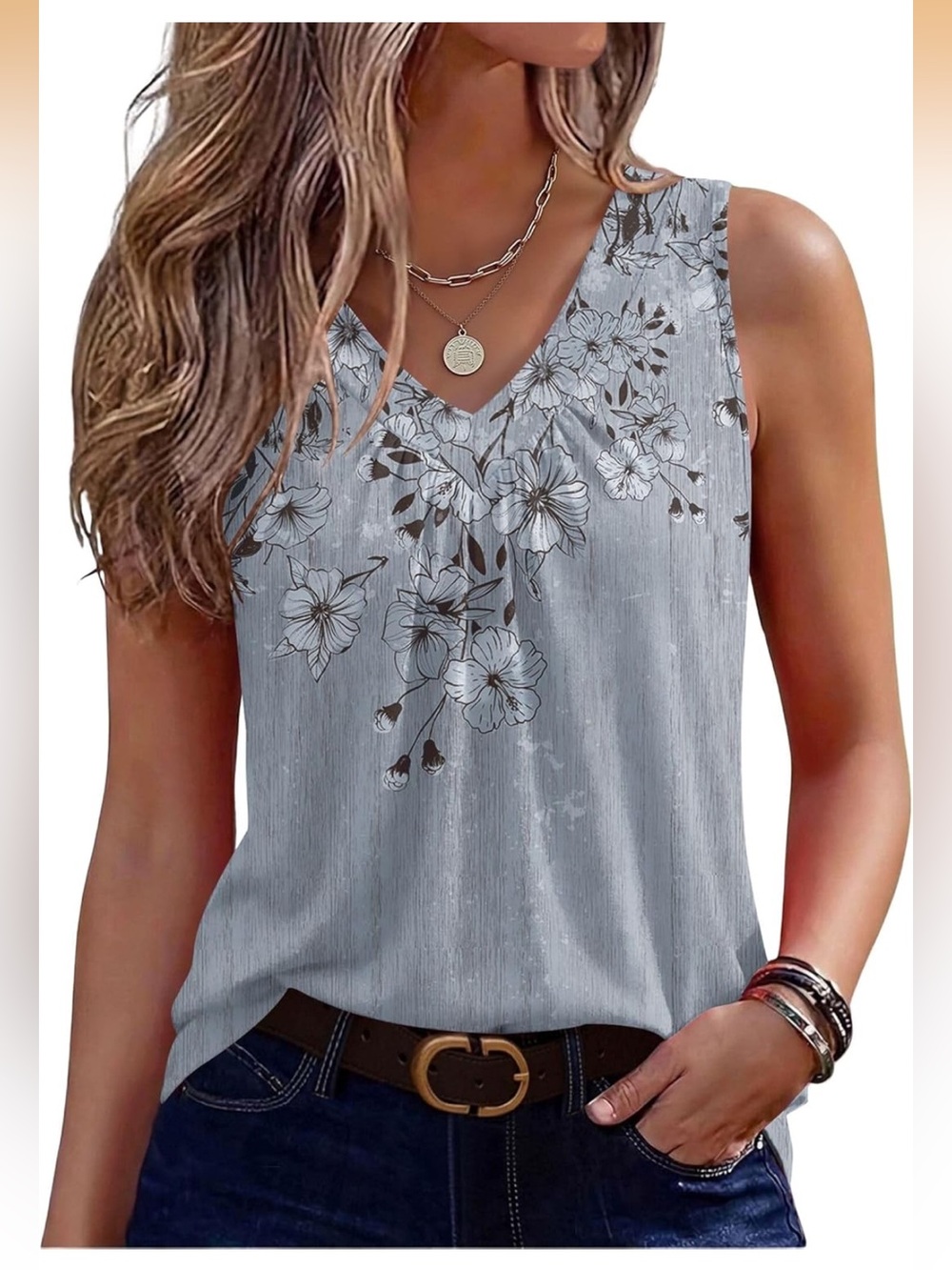 Zeagoo Tank Top Summer Sleeveless Loose Fit V Neck Pleated Basic Dressy Casual